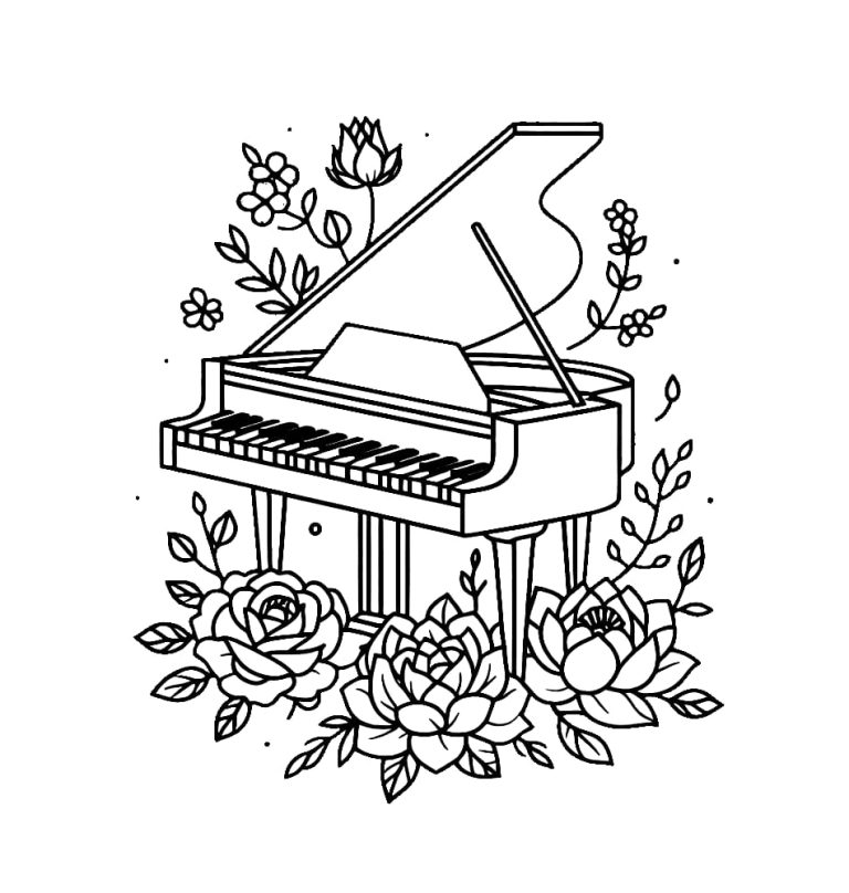Tô màu Đàn Piano Và Hoa