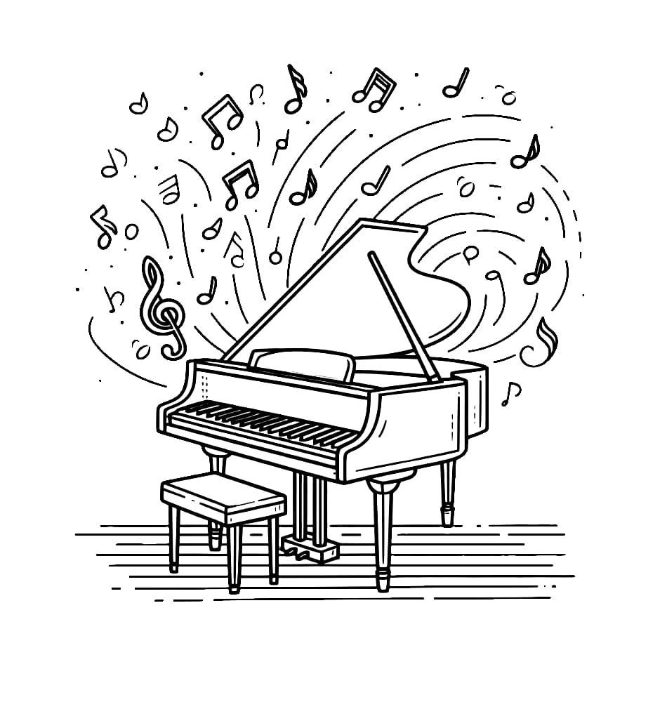 Tô màu Đàn Piano Và Nốt Nhạc