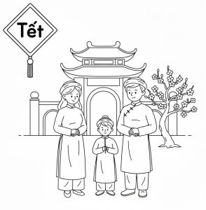 Tô màu Đi Chùa Ngày Tết Nguyên Đán