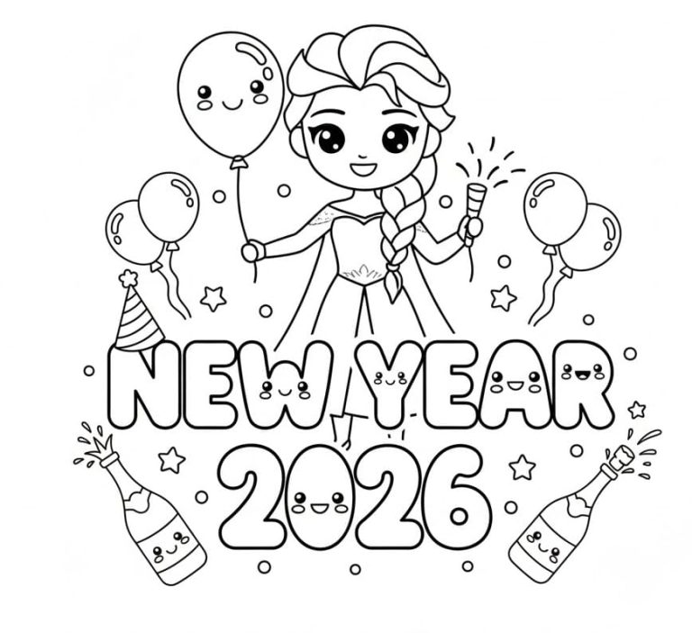 Tô màu Elsa Chúc Mừng Năm Mới 2026