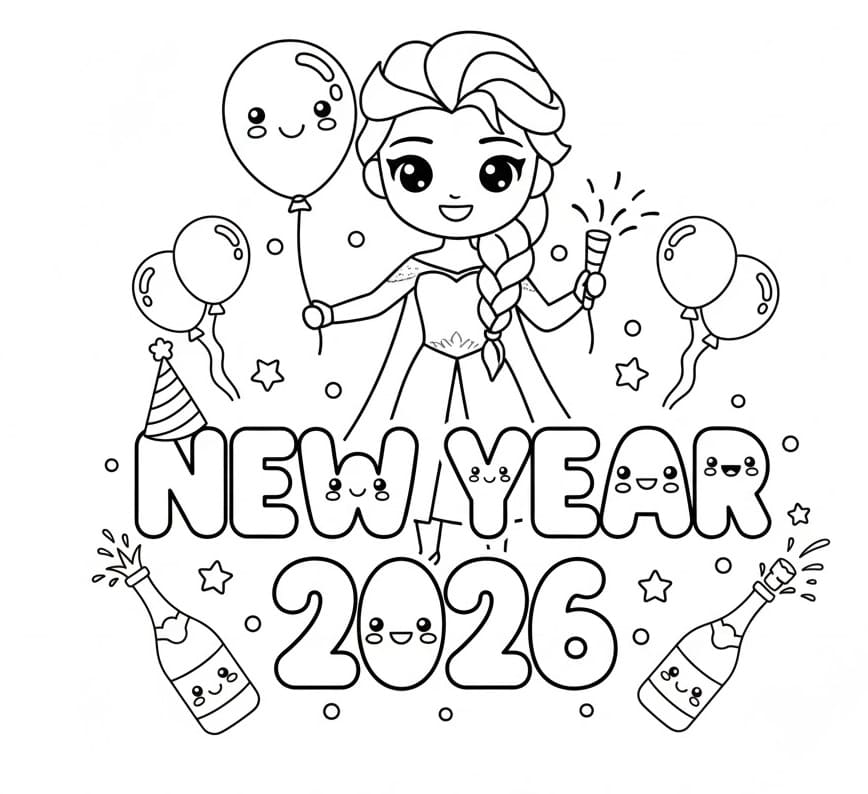 Tô màu Elsa Chúc Mừng Năm Mới 2026