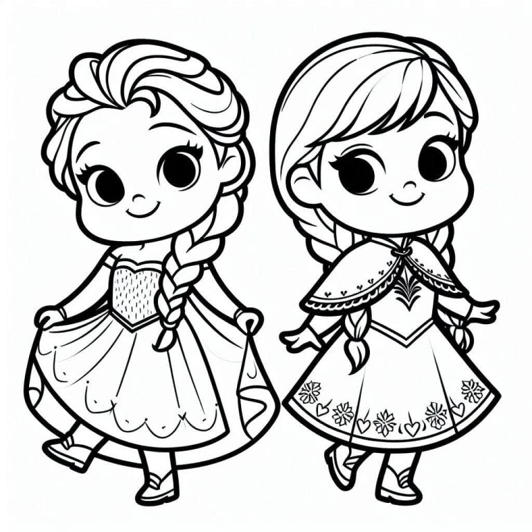 Tô màu Elsa và Anna Chibi