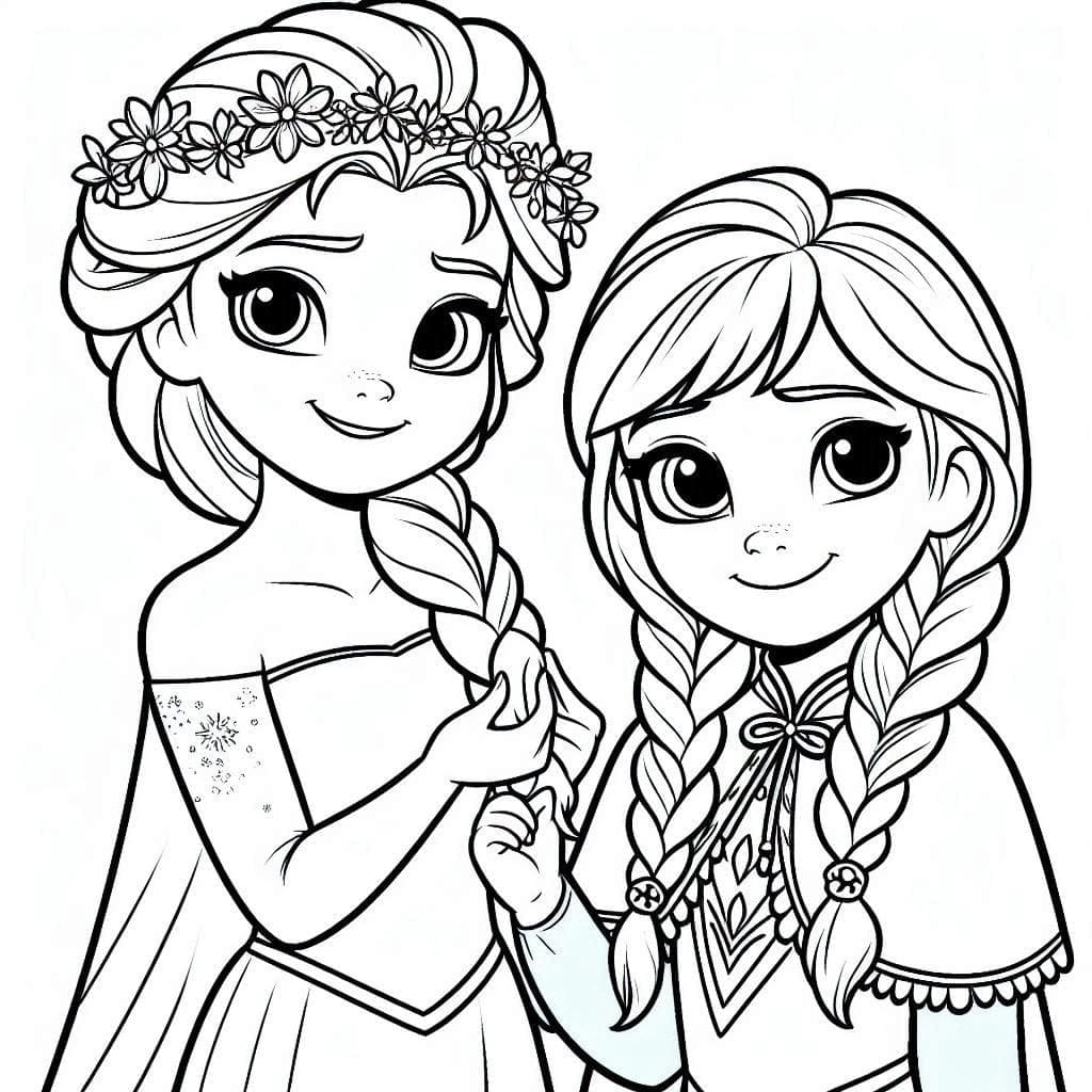 Tô màu Elsa và Anna Cute Dễ Thương