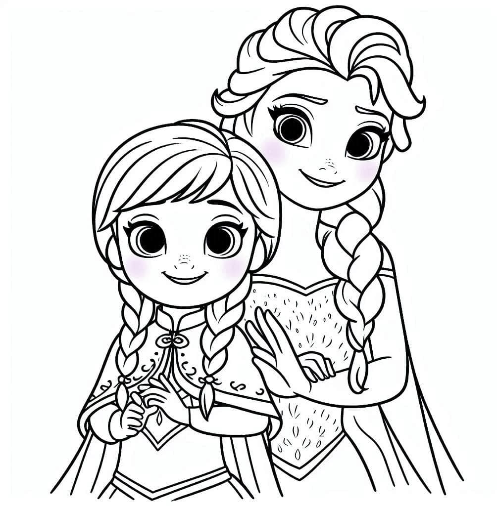 Tô màu Elsa và Anna Cute và Đáng Yêu