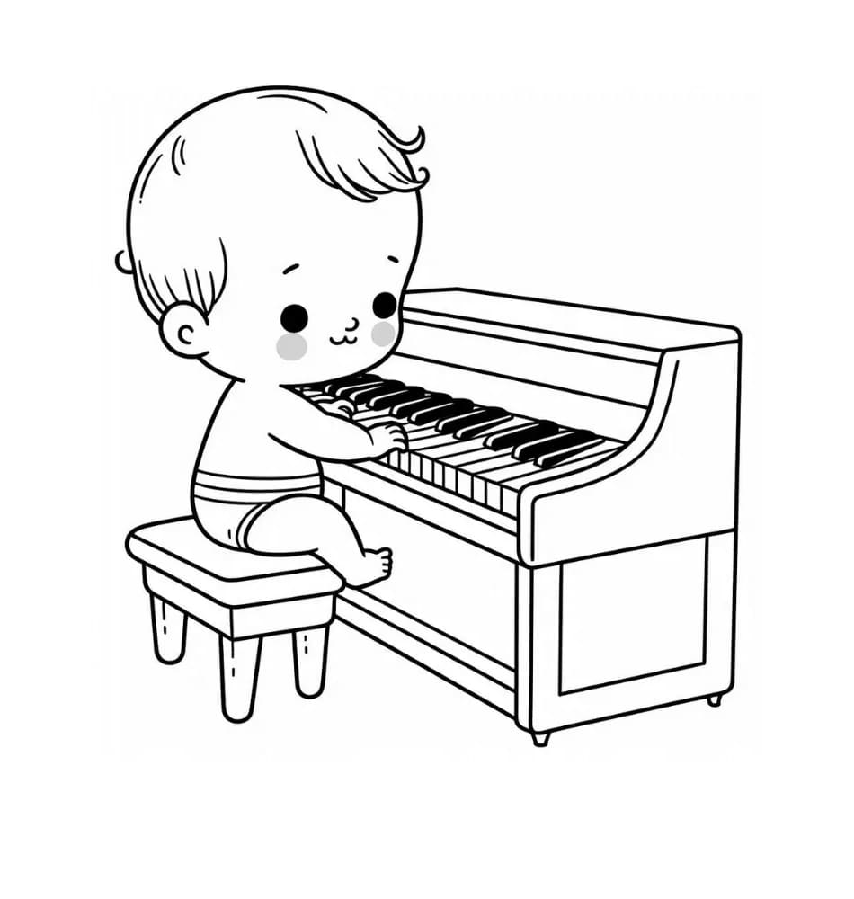 Tô màu Em Bé Chơi Đàn Piano