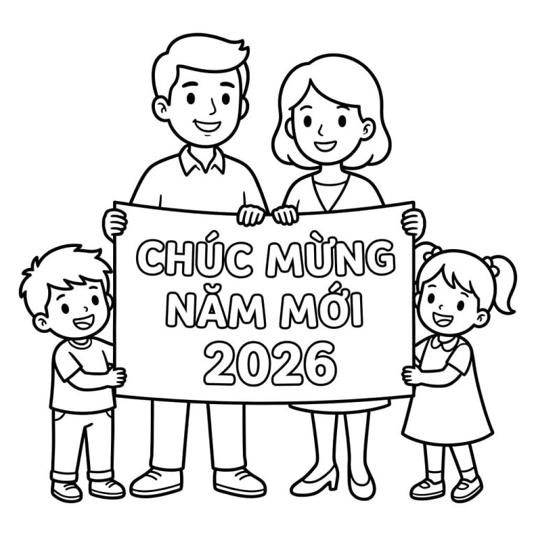 Tô màu Gia Đình Chúc Mừng Năm Mới 2026