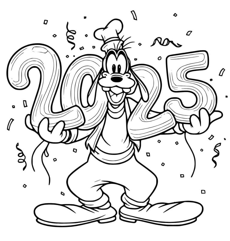 Tô màu Goofy Chúc Mừng Năm Mới 2025