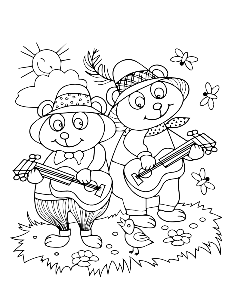 Tô màu Hai Chú Gấu Với Cây Đàn Guitar