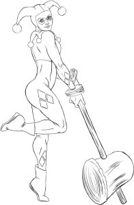 Tô màu Harley Quinn Cầm Búa