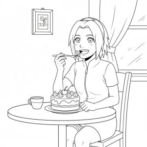 Tô màu Haruno Sakura Ăn Bánh