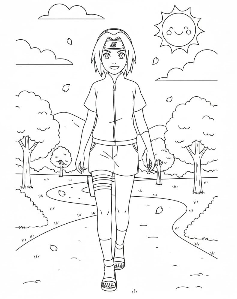 Tô màu Haruno Sakura Đi Bộ