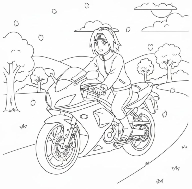 Tô màu Haruno Sakura Đi Xe Máy