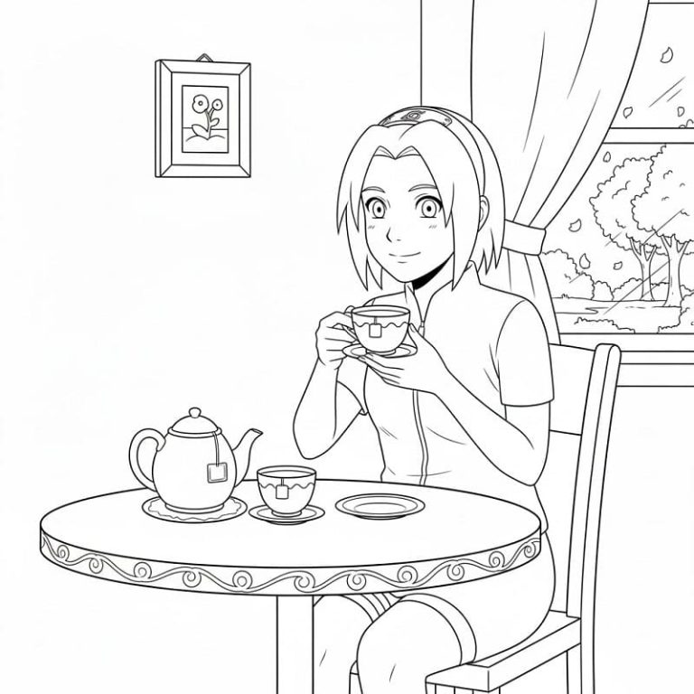 Tô màu Haruno Sakura Uống Trà