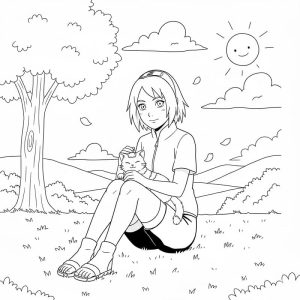 Tô màu Haruno Sakura Với Con Mèo