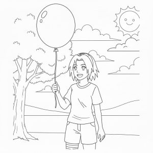 Tô màu Haruno Sakura Với Quả Bóng Bay