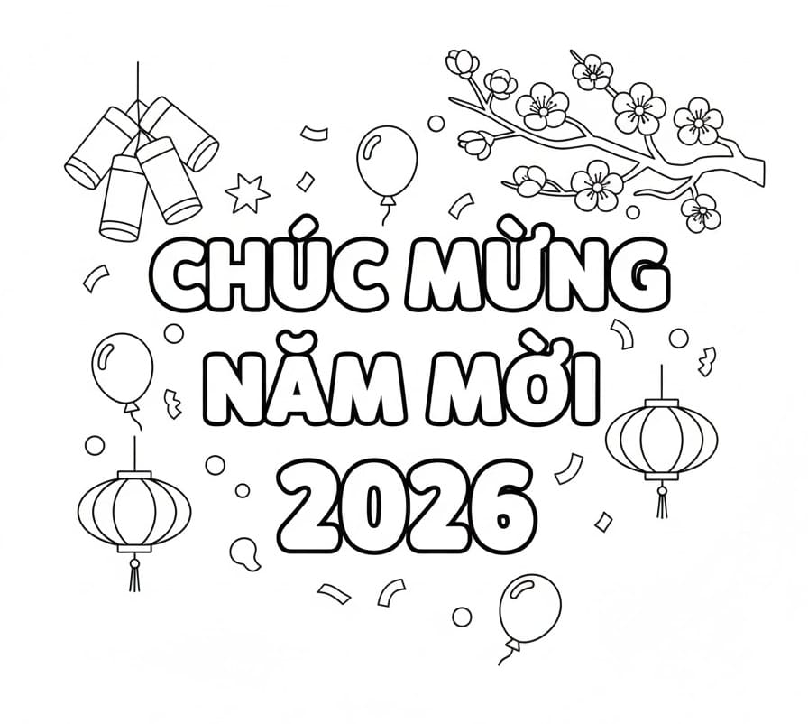 Tô màu Hình Ảnh Chúc Mừng Năm Mới 2026