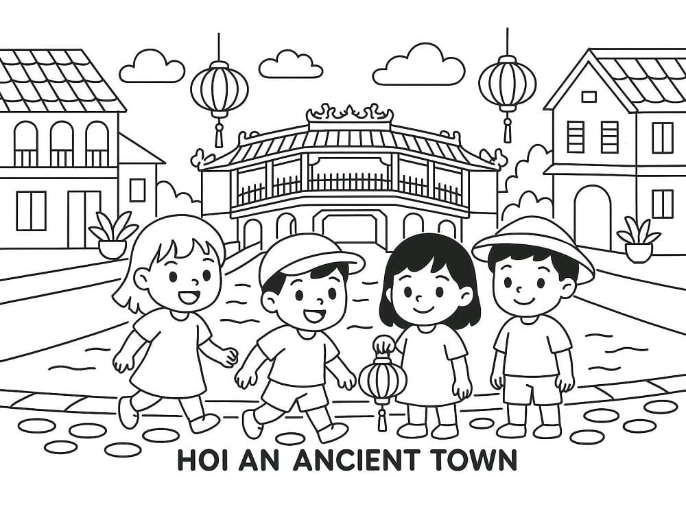 Tô màu Học Sinh Tham Quan Phố Cổ Hội An