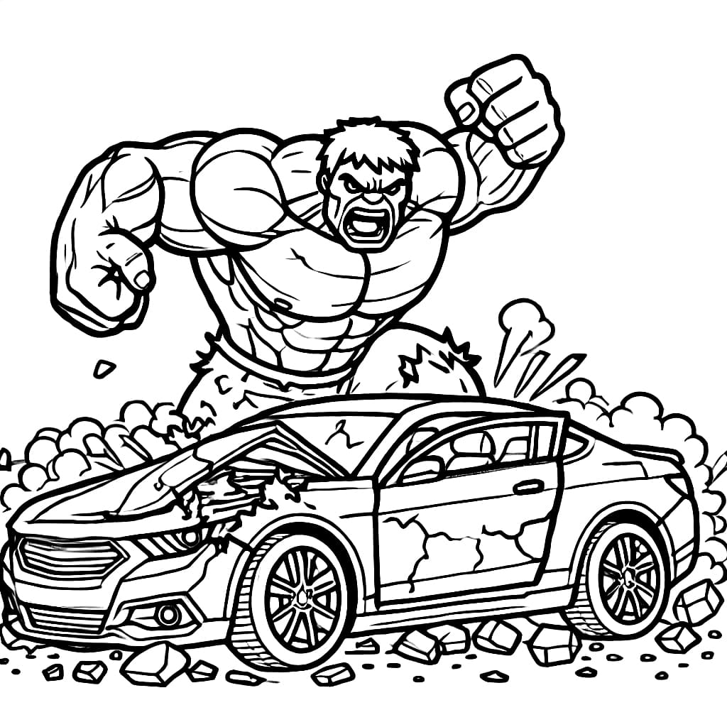 Tô màu Hulk Phá Hủy Ô Tô