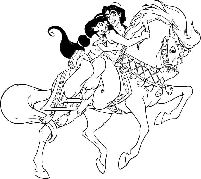 Tô màu Jasmine Và Aladdin Cưỡi Ngựa