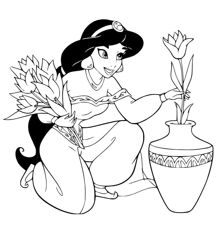 Tô màu Jasmine Và Bình Hoa