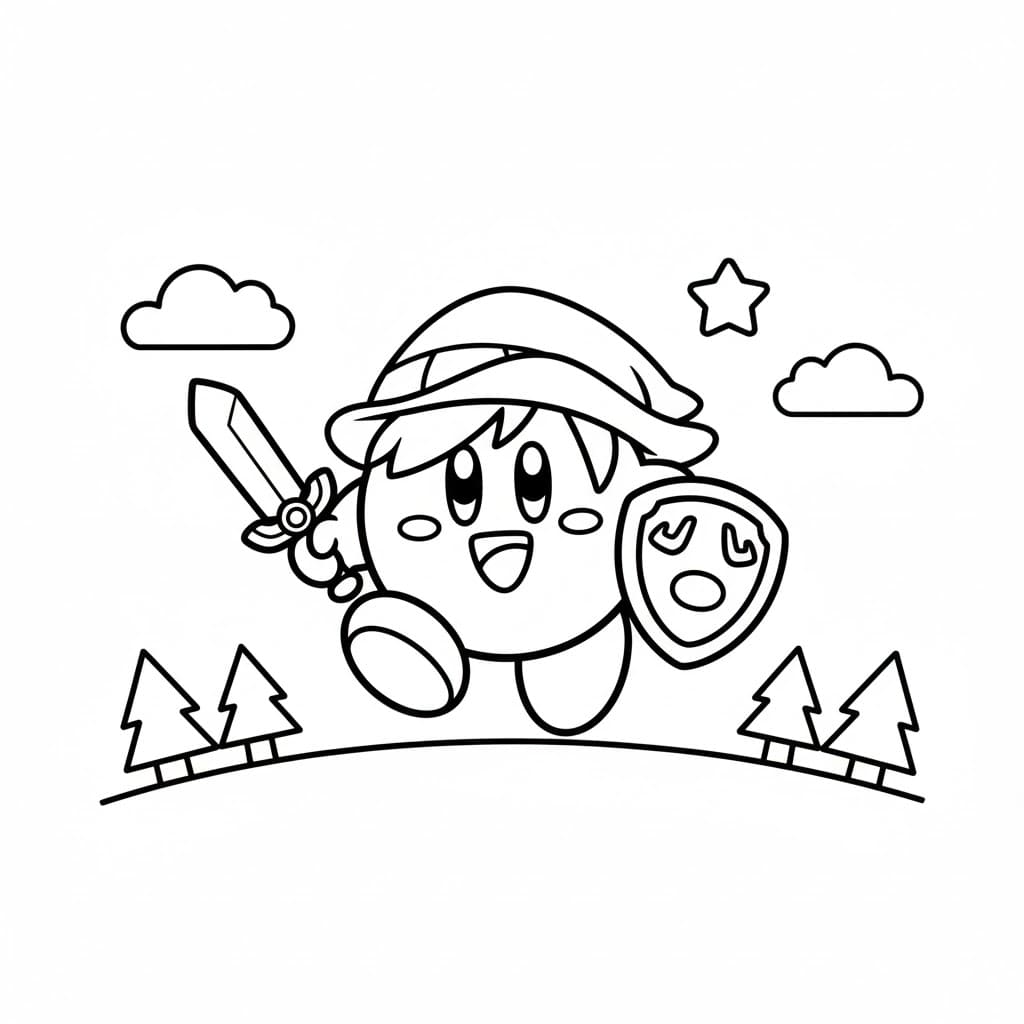 Tô màu Kirby Cầm Kiếm Và Khiên