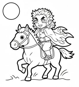 Tô màu Kyojuro Rengoku Cưỡi Ngựa