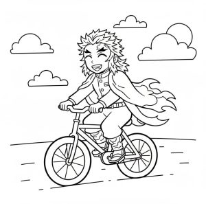 Tô màu Kyojuro Rengoku Đi Xe Đạp