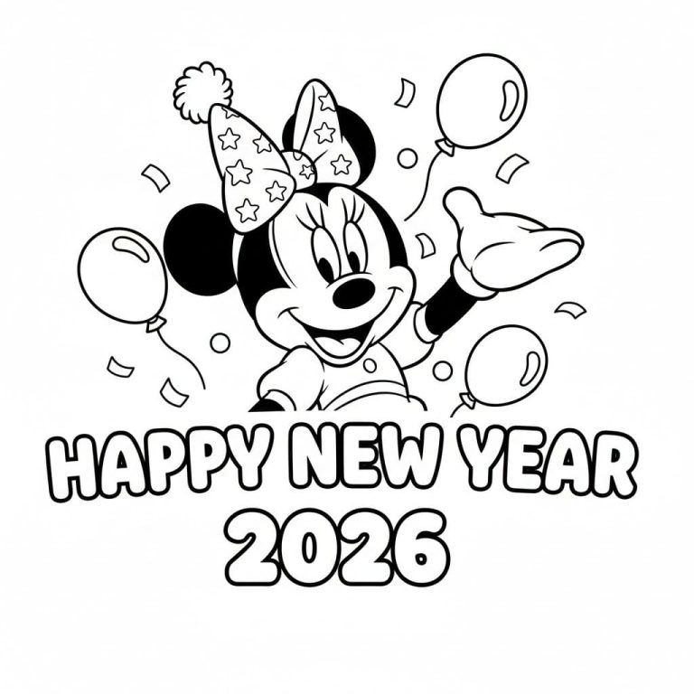 Tô màu Minnie Chúc Mừng Năm Mới 2026
