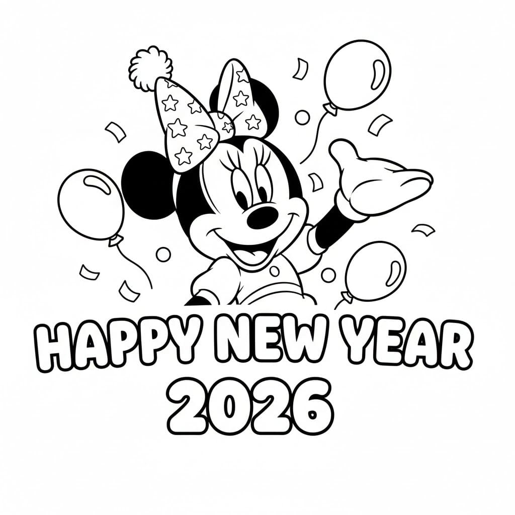 Tô màu Minnie Chúc Mừng Năm Mới 2026