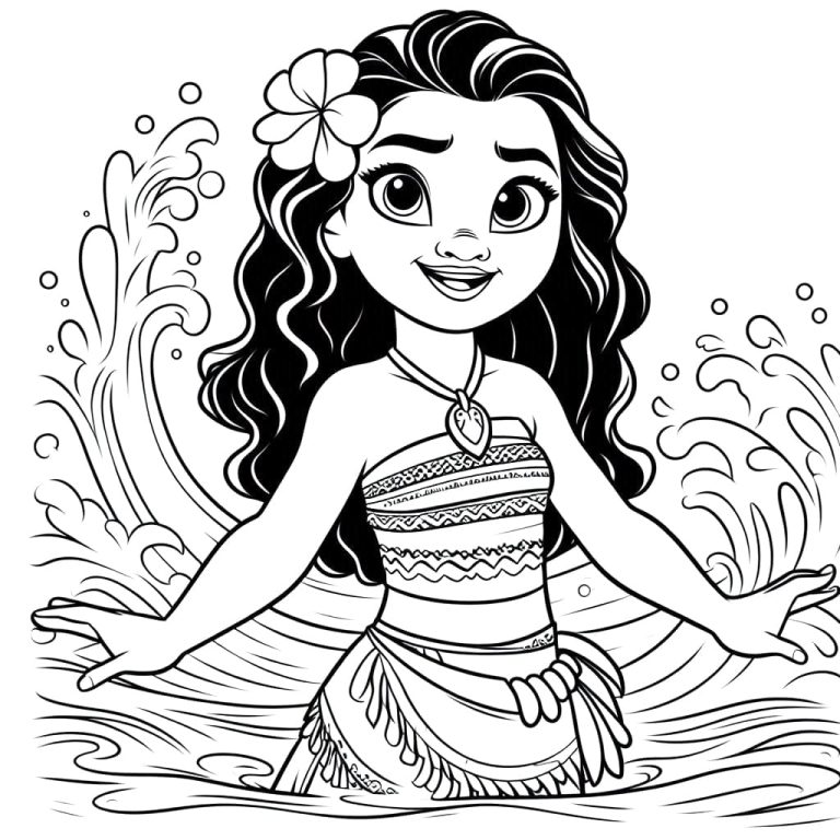 Tô màu Moana Chơi Với Sóng