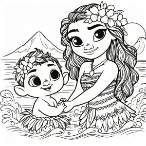 Tô màu Moana Và Cậu Bé