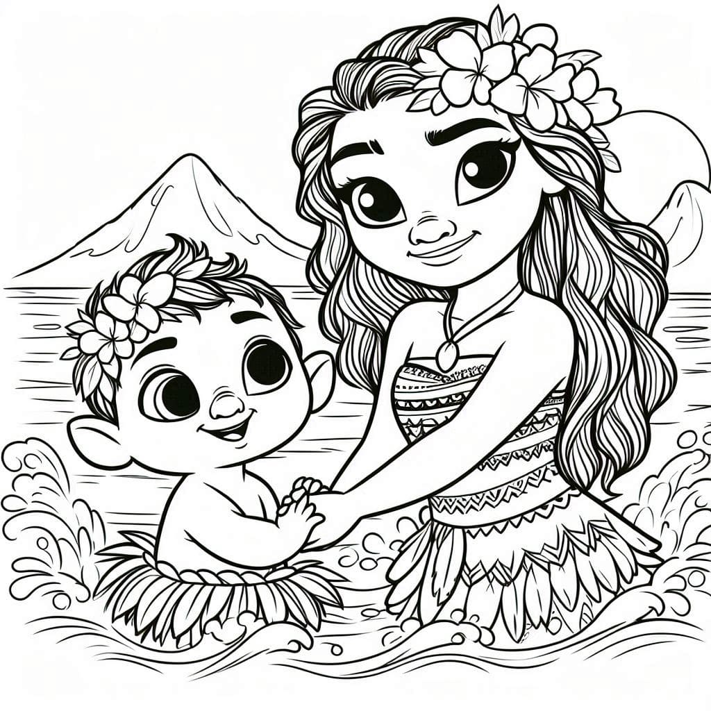 Tô màu Moana Và Cậu Bé