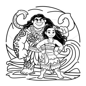 Tô màu Moana Và Maui CườI