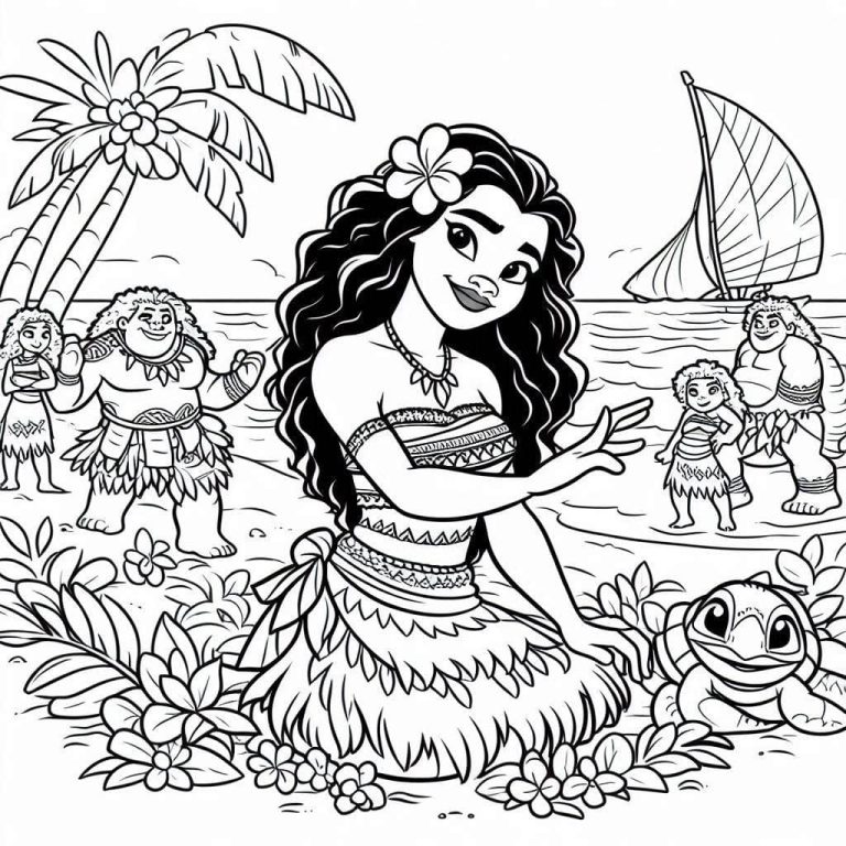 Tô màu Moana Và Mọi Người Ở Bãi Biển