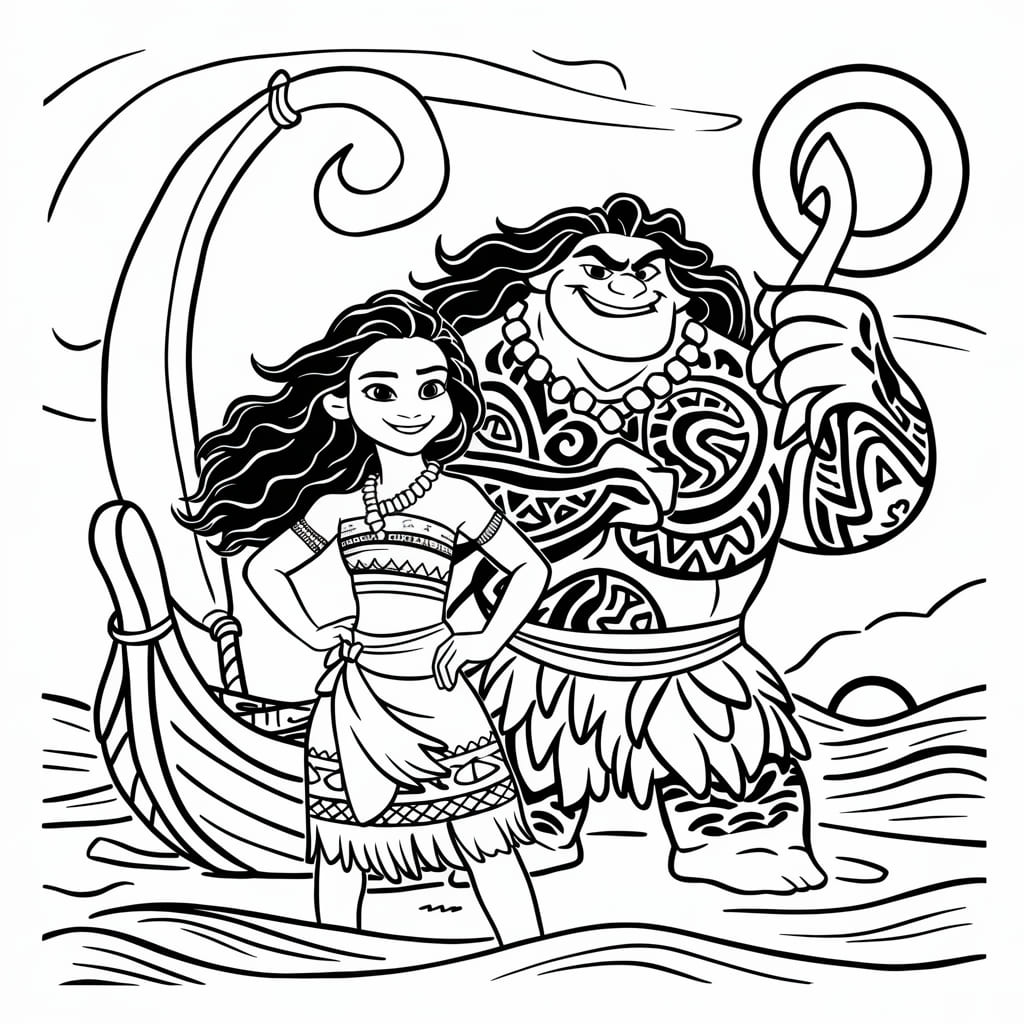 Tô màu Moana VớI Maui Mạnh Mẽ