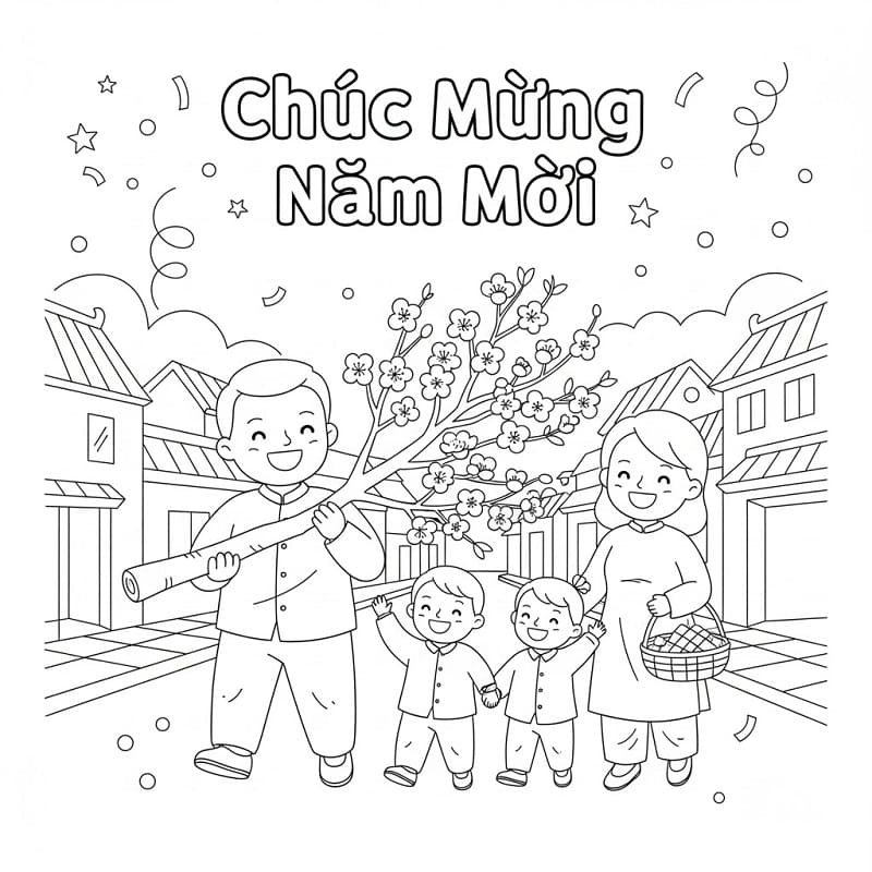 Tô màu Mua Hoa Đào Ngày Tết Nguyên Đán