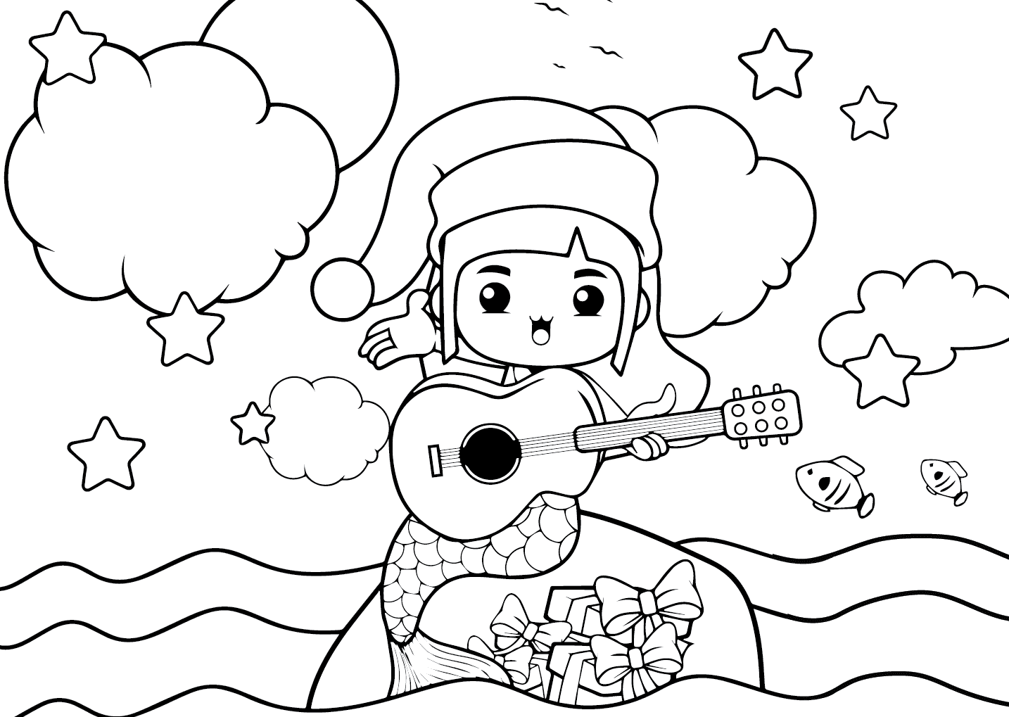 Tô màu Nàng Tiên Cá Chơi Đàn Guitar