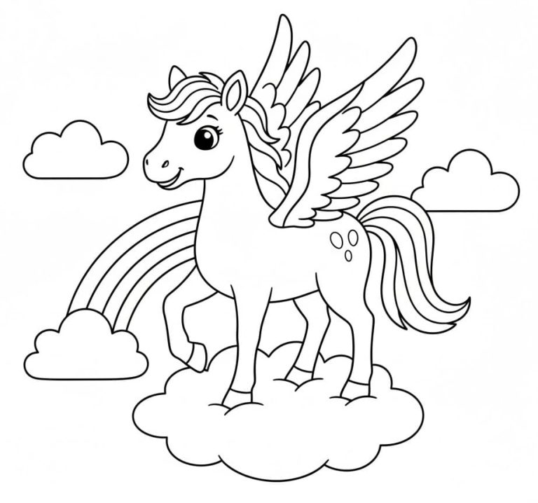 Tô màu Ngựa Pegasus Trên Mây