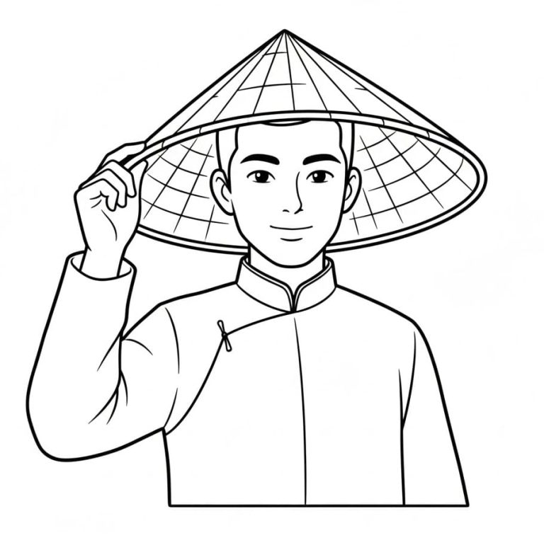 Tô màu Người Đàn Ông Mang Nón Lá