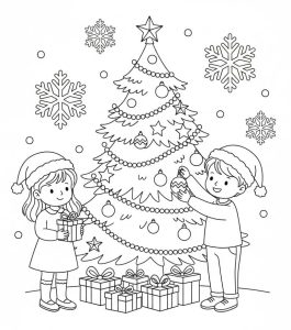 Tô màu Những Đứa Trẻ Và Cây Thông Noel