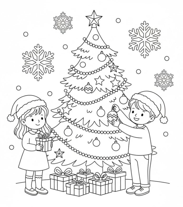 Tô màu Những Đứa Trẻ Và Cây Thông Noel