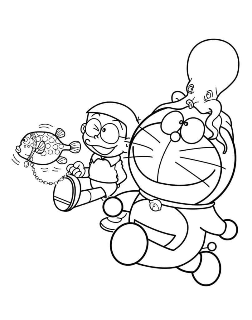 Tô màu Nobita Và Chú Mực Trên Doraemon