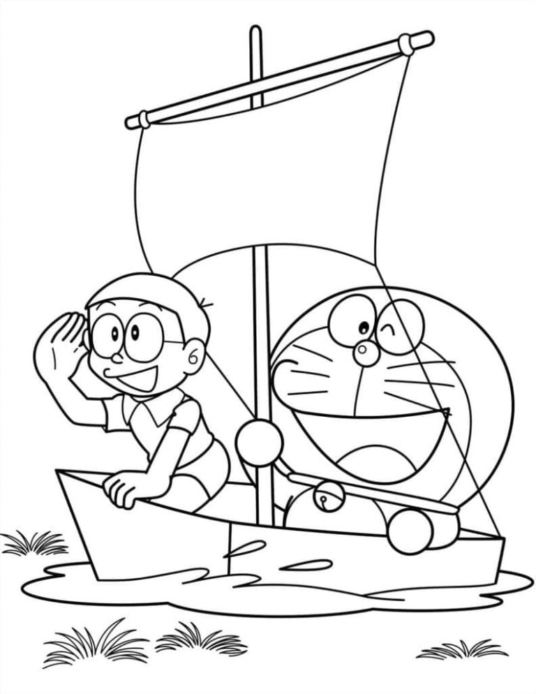 Tô màu Nobita Và Doraemon Trên Thuyền