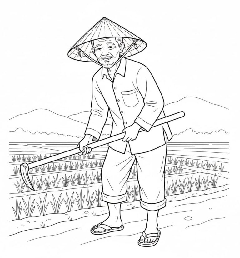 Tô màu Nông Dân Với Nón Lá