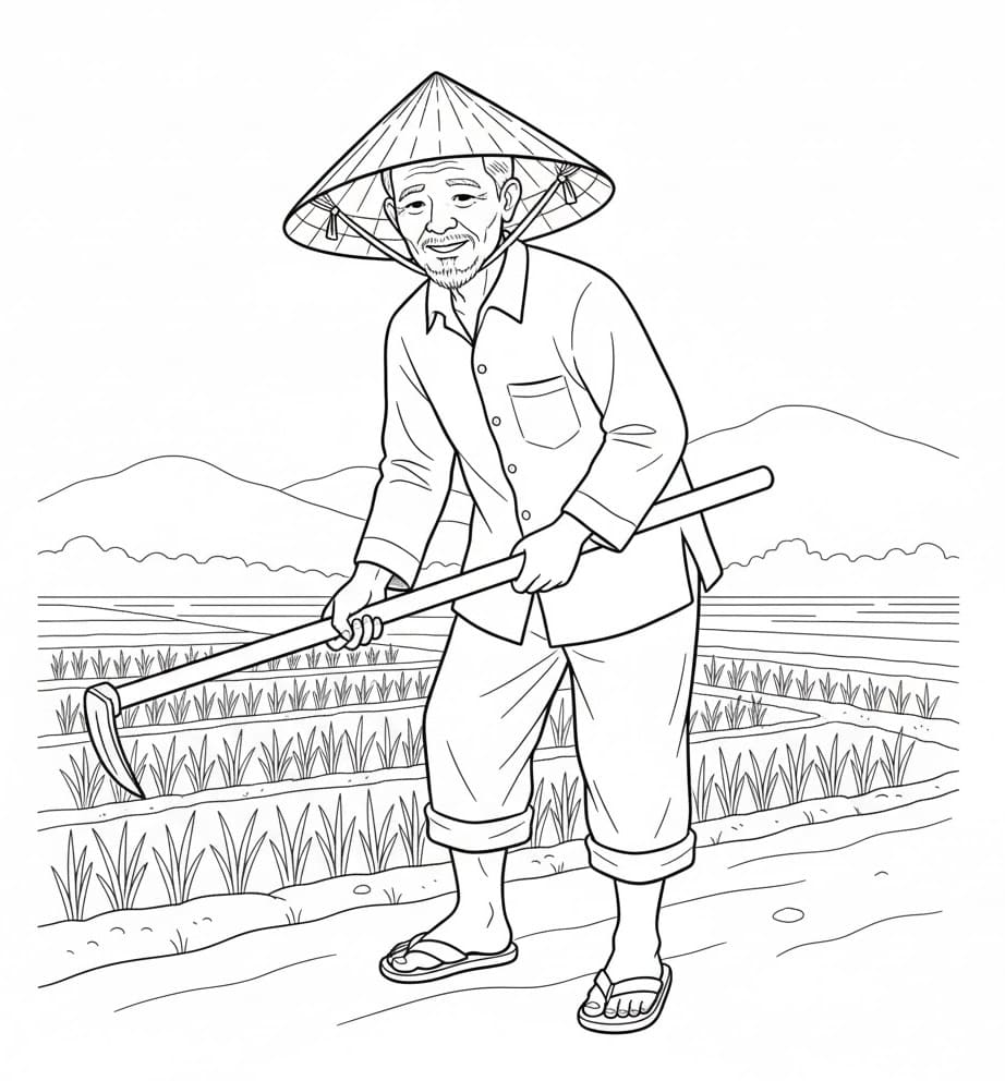Tô màu Nông Dân Với Nón Lá