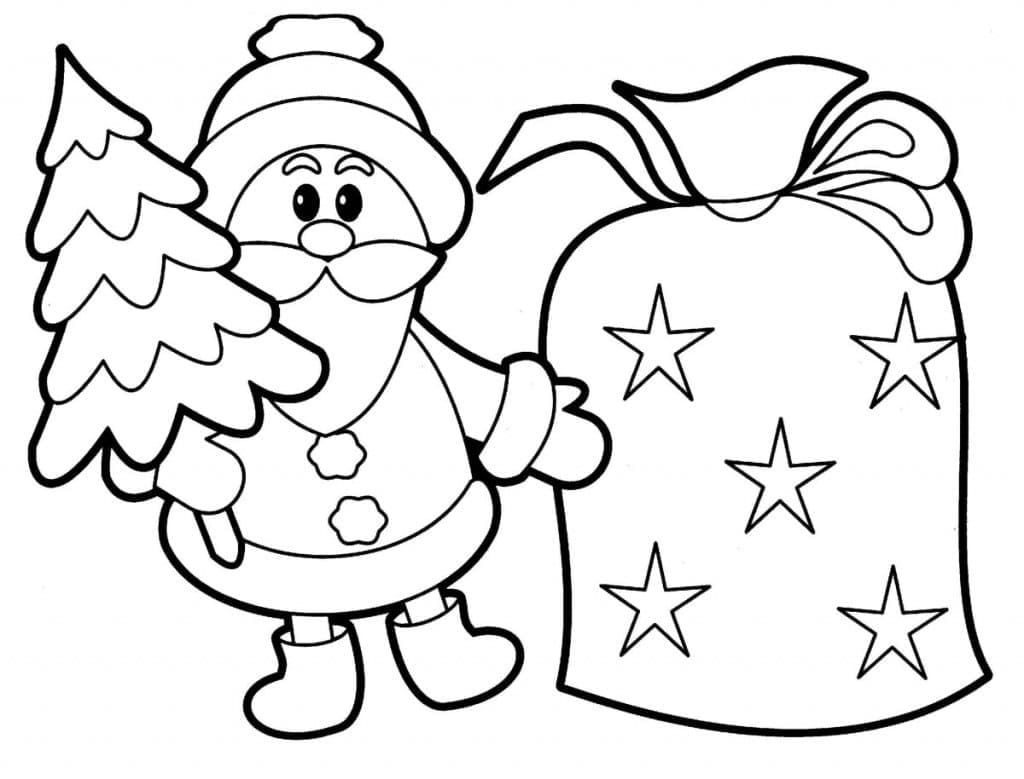 Tô màu Ông Già Noel Cầm Cây Thông