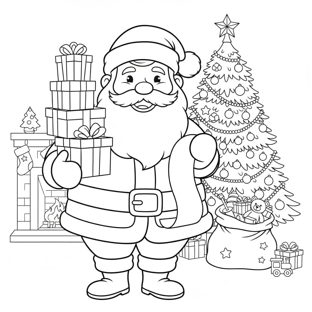 Tô màu Ông Già Noel Với 4 Hộp Quà