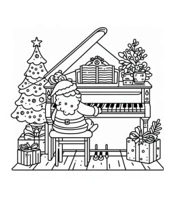 Tô màu Ông Già Noen Và Đàn Piano