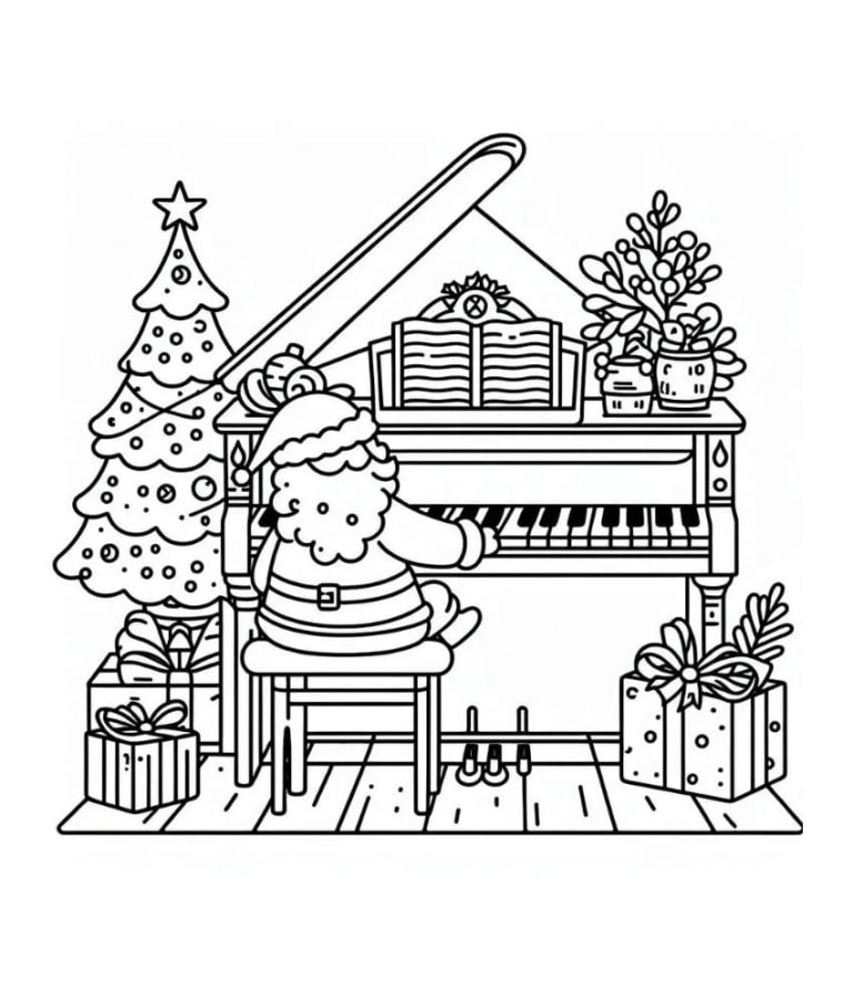 Tô màu Ông Già Noen Và Đàn Piano