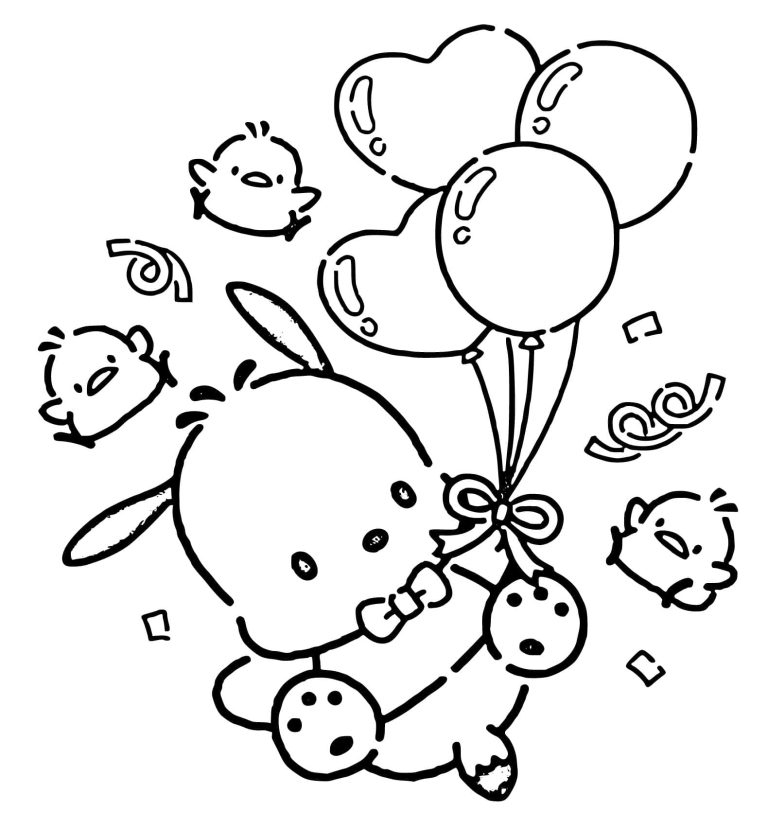 Tô màu Pochacco Với Bóng Bay